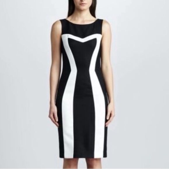 David Meister Dress Sheath Color Block Sleeveless New Black White Size 10 - Picture 1 of 12